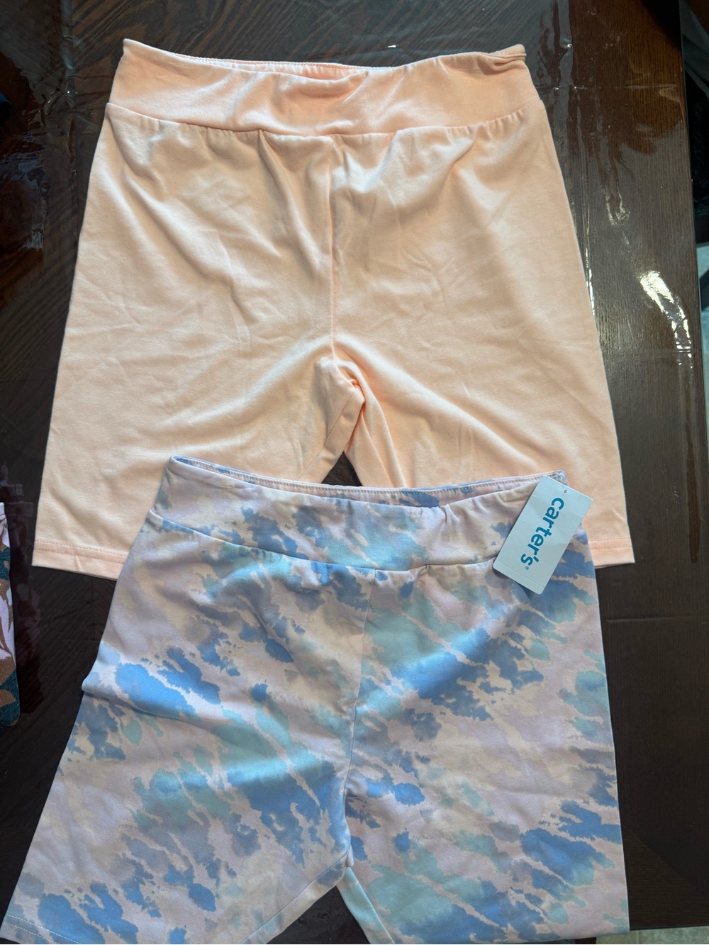 Carter's Peach Solid and Pastel Blue-Pink Tie-Dye Bike Shorts - 2-Pack